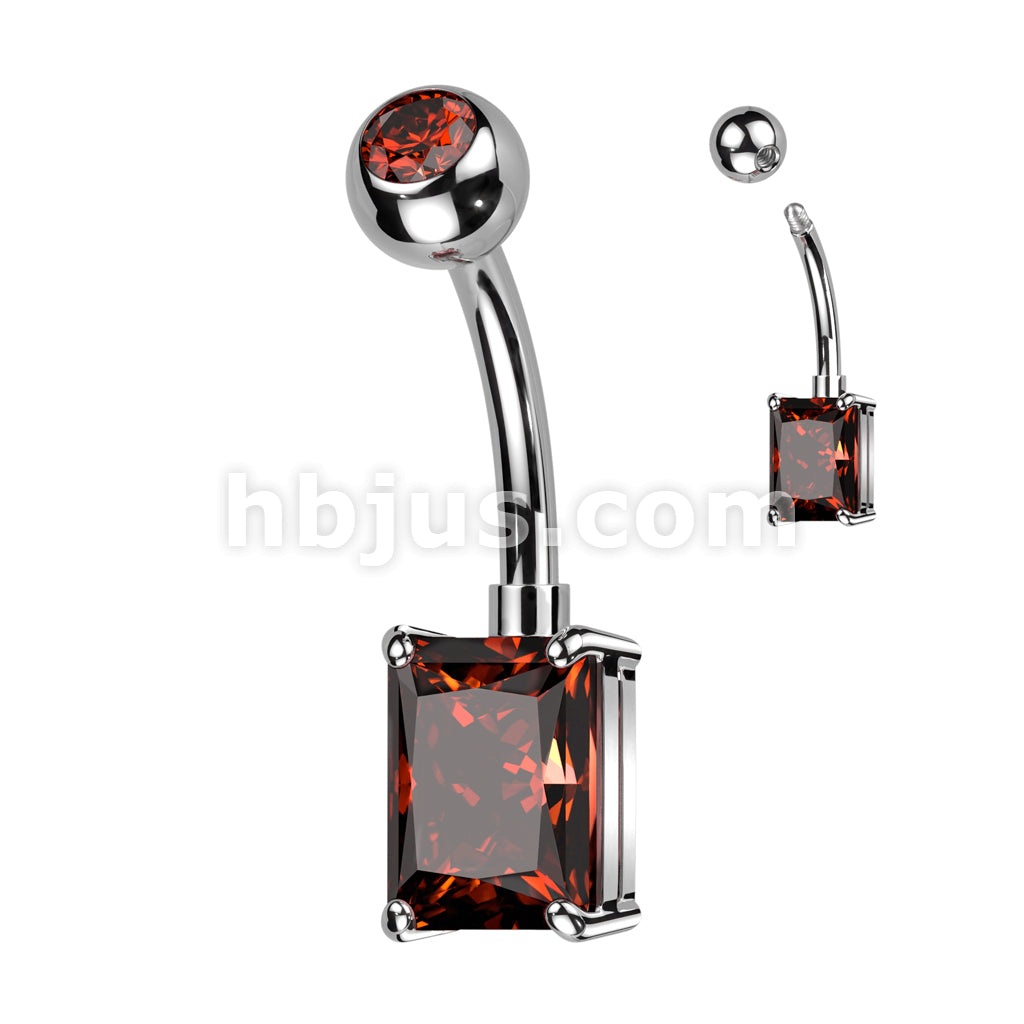 Implant Grade Titanium With Pressed Fit CZ Top and Rectangle Brass Prong Set CZ Belly Button Ring - Image 5