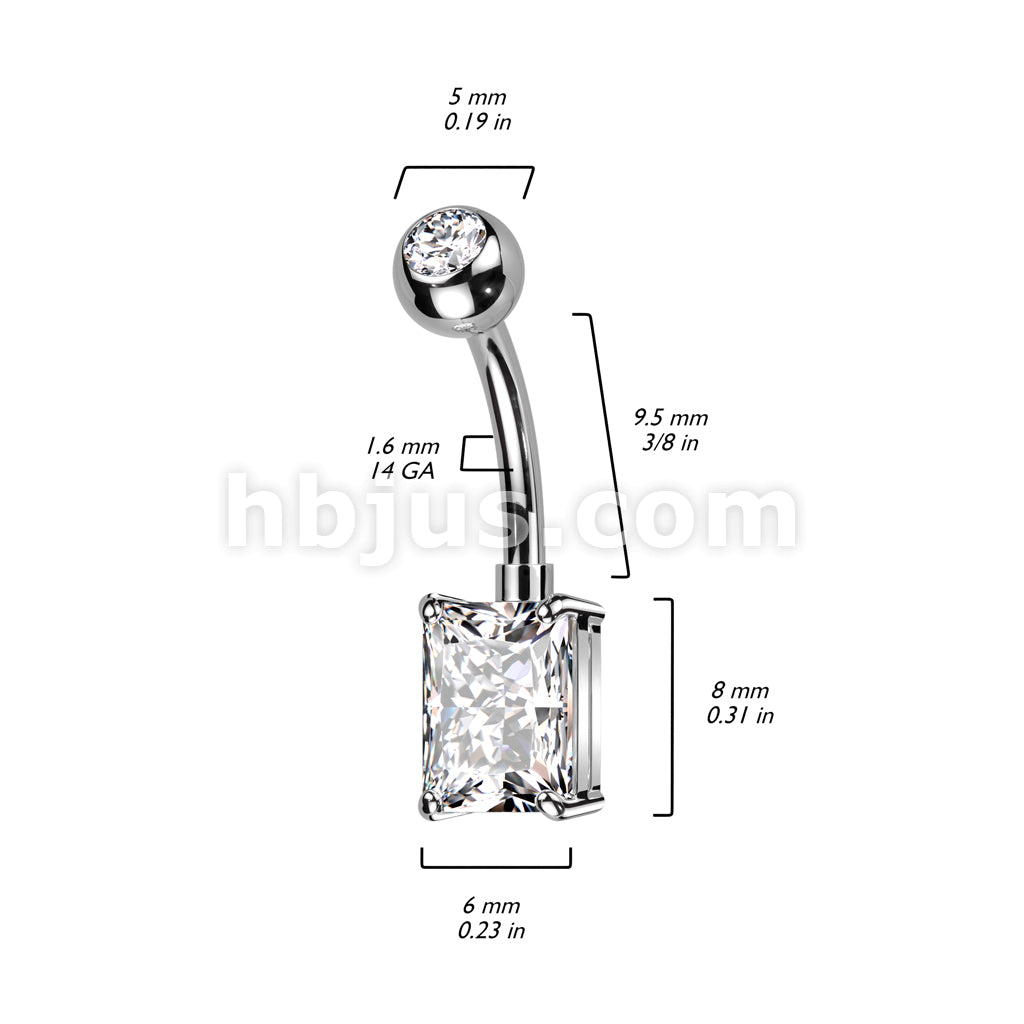 Implant Grade Titanium With Pressed Fit CZ Top and Rectangle Brass Prong Set CZ Belly Button Ring - Image 6