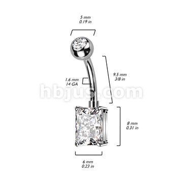 Implant Grade Titanium With Pressed Fit CZ Top and Rectangle Brass Prong Set CZ Belly Button Ring - Image 6