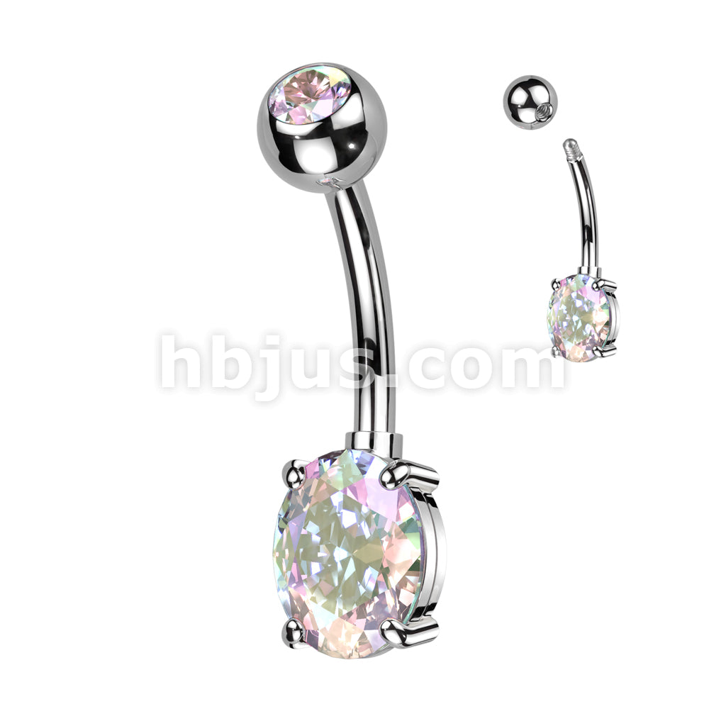 Implant Grade Titanium With Pressed Fit CZ Top and Oval Brass Prong Set CZ Belly Button Ring - Image 2