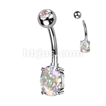 Implant Grade Titanium With Pressed Fit CZ Top and Oval Brass Prong Set CZ Belly Button Ring - Image 2
