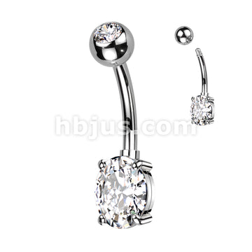Implant Grade Titanium With Pressed Fit CZ Top and Oval Brass Prong Set CZ Belly Button Ring - Image 4