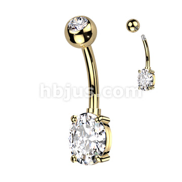 Implant Grade Titanium With Pressed Fit CZ Top and Oval Brass Prong Set CZ Belly Button Ring - Image 5