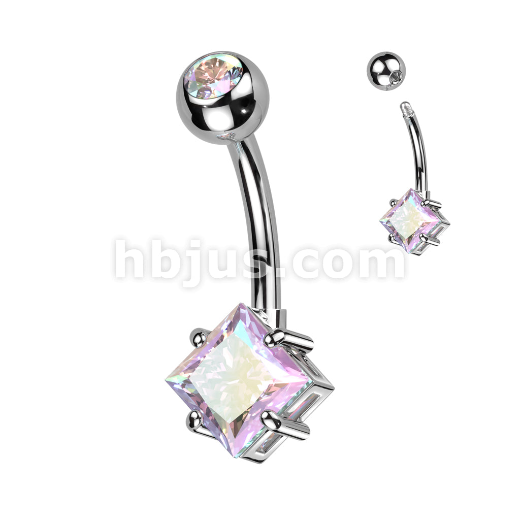 Implant Grade Titanium With Pressed Fit CZ Top and Diamond Brass Prong Set CZ Belly Button Ring - Image 2