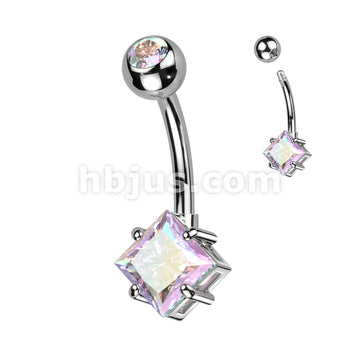 Implant Grade Titanium With Pressed Fit CZ Top and Diamond Brass Prong Set CZ Belly Button Ring - Image 2