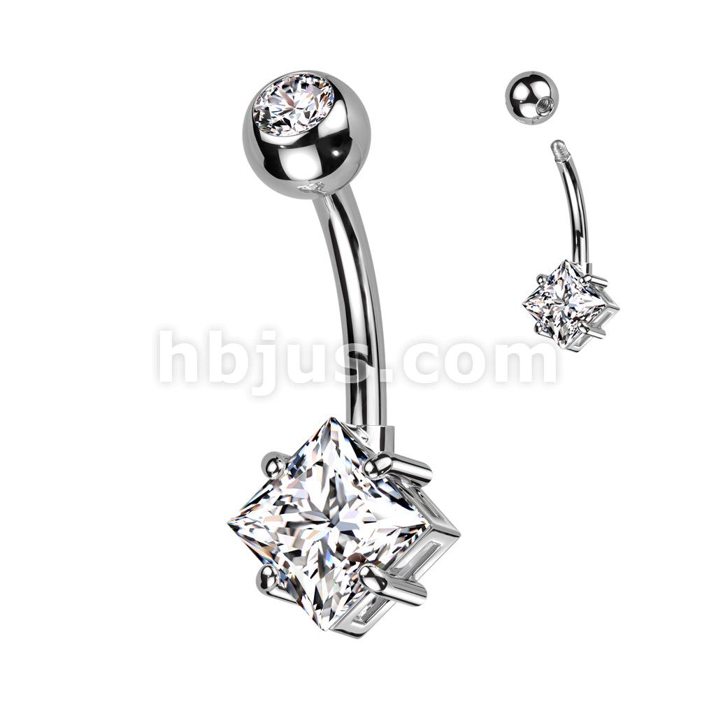 Implant Grade Titanium With Pressed Fit CZ Top and Diamond Brass Prong Set CZ Belly Button Ring - Image 3