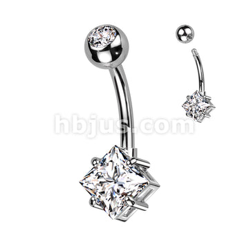 Implant Grade Titanium With Pressed Fit CZ Top and Diamond Brass Prong Set CZ Belly Button Ring - Image 3