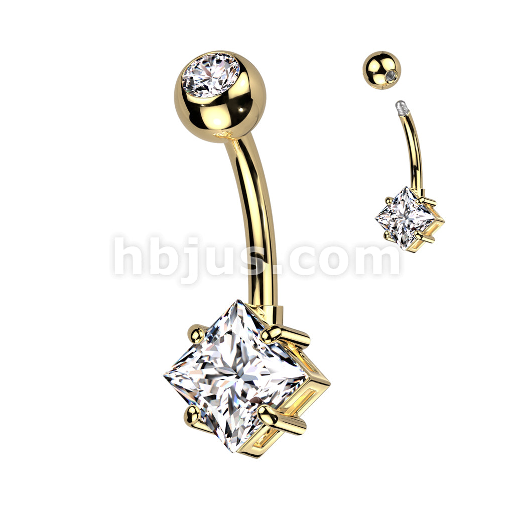 Implant Grade Titanium With Pressed Fit CZ Top and Diamond Brass Prong Set CZ Belly Button Ring - Image 4