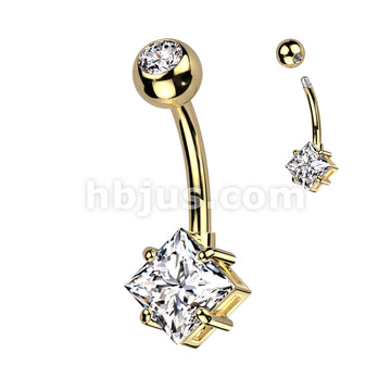 Implant Grade Titanium With Pressed Fit CZ Top and Diamond Brass Prong Set CZ Belly Button Ring - Image 4