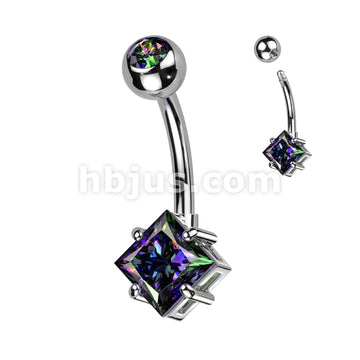 Implant Grade Titanium With Pressed Fit CZ Top and Diamond Brass Prong Set CZ Belly Button Ring - Image 5