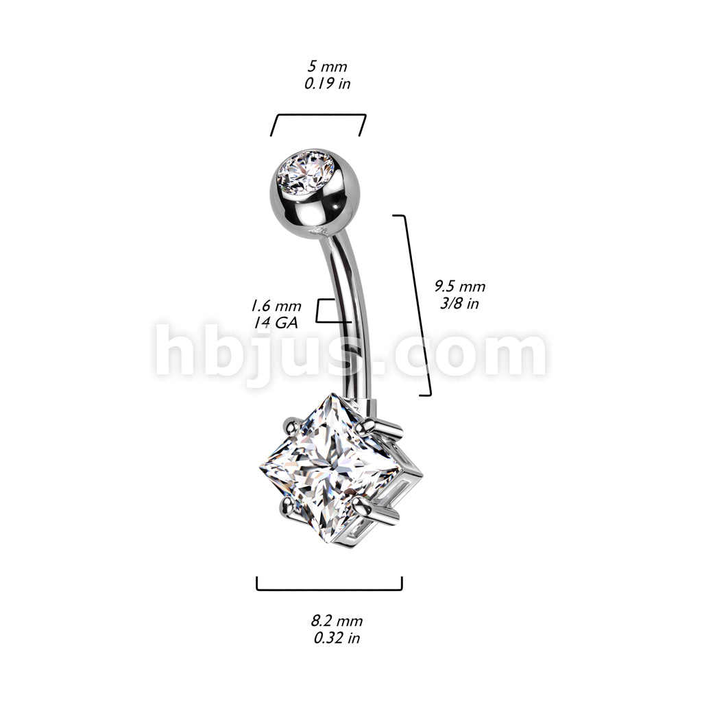 Implant Grade Titanium With Pressed Fit CZ Top and Diamond Brass Prong Set CZ Belly Button Ring - Image 6