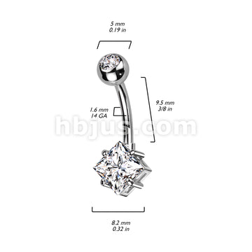 Implant Grade Titanium With Pressed Fit CZ Top and Diamond Brass Prong Set CZ Belly Button Ring - Image 6