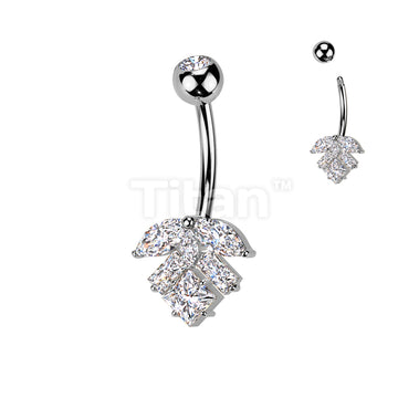 Implant Grade Titanium Bezel Set CZ Top With Brass Marquise And Square CZ Leaf Belly Button Ring - Image 2