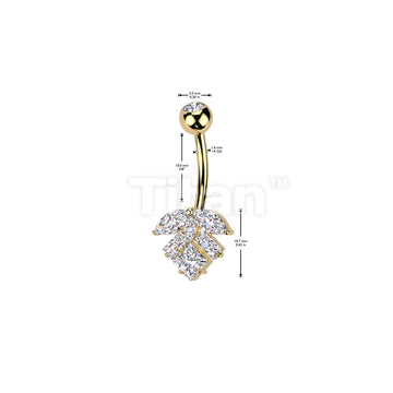 Implant Grade Titanium Bezel Set CZ Top With Brass Marquise And Square CZ Leaf Belly Button Ring - Image 4