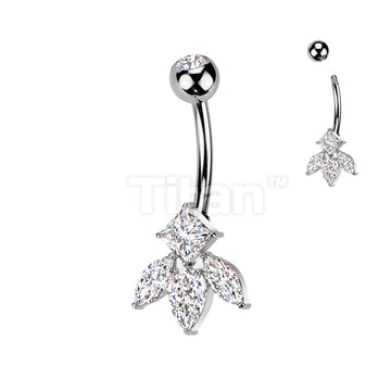 Implant Grade Titanium Bezel Set CZ Top With Brass Marquise And Diamond CZ Flower Belly Button Ring - Image 2