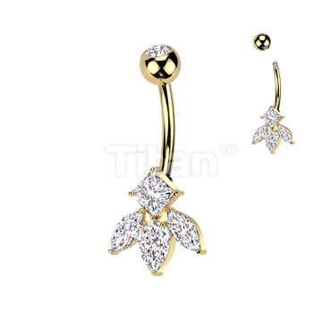 Implant Grade Titanium Bezel Set CZ Top With Brass Marquise And Diamond CZ Flower Belly Button Ring - Image 3
