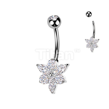 Implant Grade Titanium Bezel Set CZ Top With Brass Marquise And Round CZ Flower Belly Button Ring - Image 2