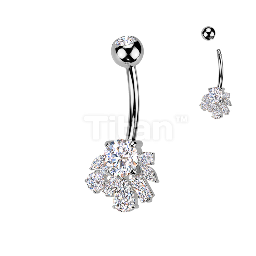 Implant Grade Titanium Bezel Set CZ Top With Brass CZ Cluster Belly Button Ring - Image 2