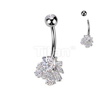 Implant Grade Titanium Bezel Set CZ Top With Brass CZ Cluster Belly Button Ring - Image 2