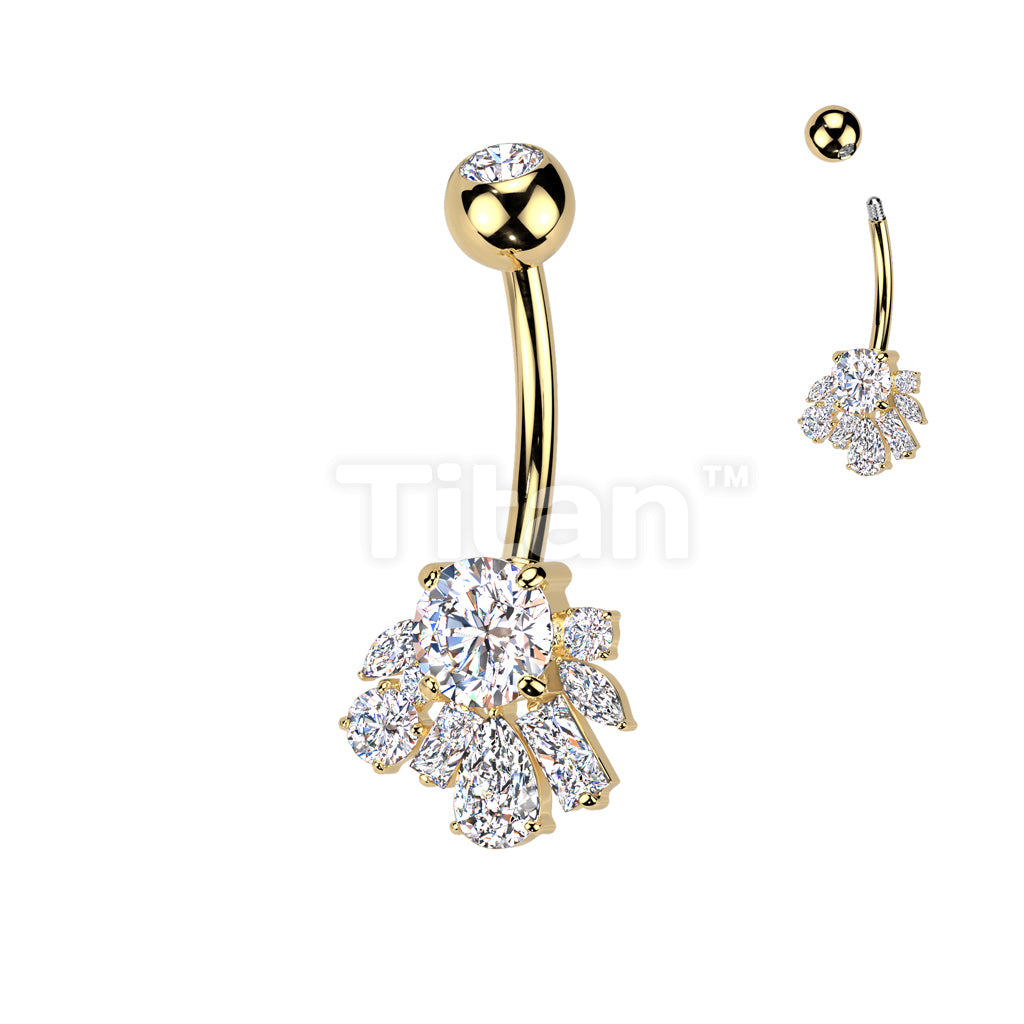 Implant Grade Titanium Bezel Set CZ Top With Brass CZ Cluster Belly Button Ring - Image 3