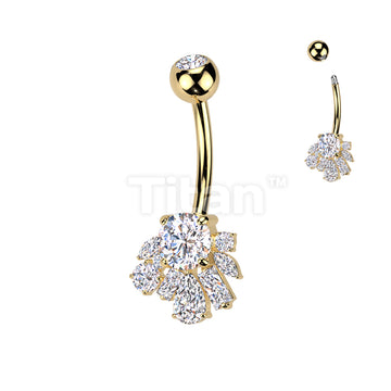 Implant Grade Titanium Bezel Set CZ Top With Brass CZ Cluster Belly Button Ring - Image 3