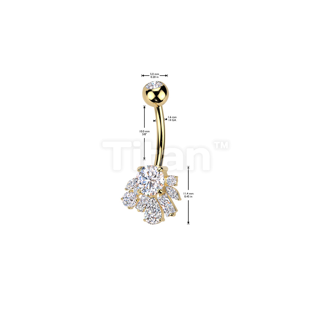 Implant Grade Titanium Bezel Set CZ Top With Brass CZ Cluster Belly Button Ring - Image 4