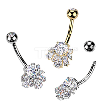 Implant Grade Titanium Bezel Set CZ Top With Brass CZ Cluster Belly Button Ring