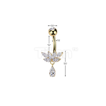 Implant Grade Titanium Bezel Set CZ Top With Brass Marquise CZ Fan And CZ Teardrop Dangle Belly Button Ring - Image 4