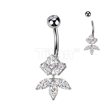 Implant Grade Titanium Bezel Set CZ Top With Brass Diamond Bottom And Marquise CZ Fan Dangle Belly Button Ring - Image 2