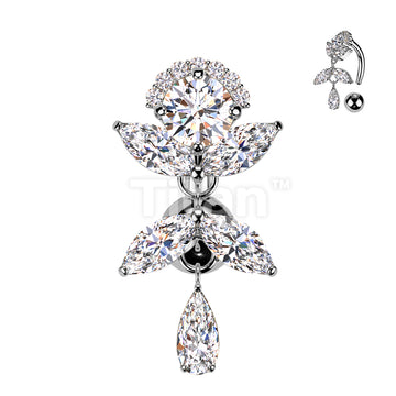 Implant Grade Titanium Brass Top Down Arch CZ Top With Marquise CZ Vine Dangle Belly Button Ring - Image 2