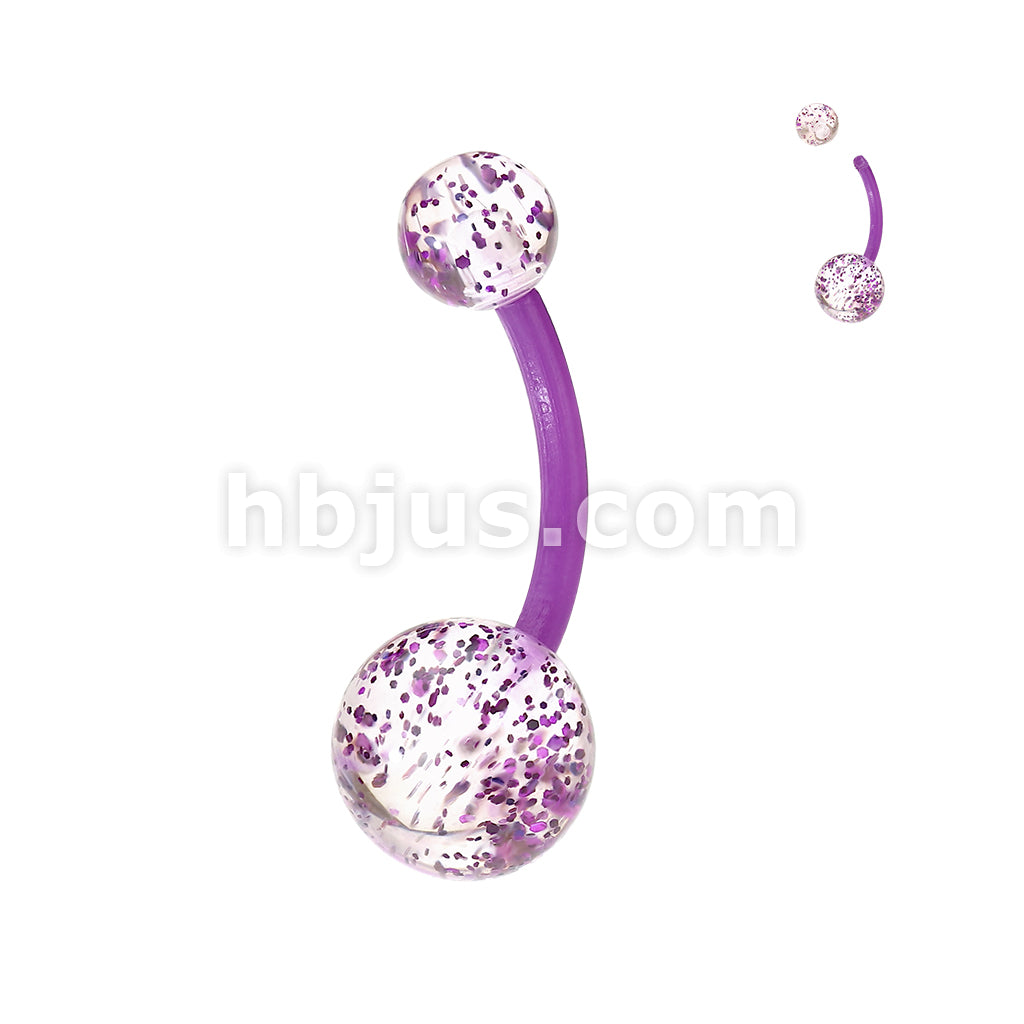 24 Pc Assorted Pack Bioflex Belly Rings With Ultra Glitter Acrylic Balls (6 Colors) - Image 2