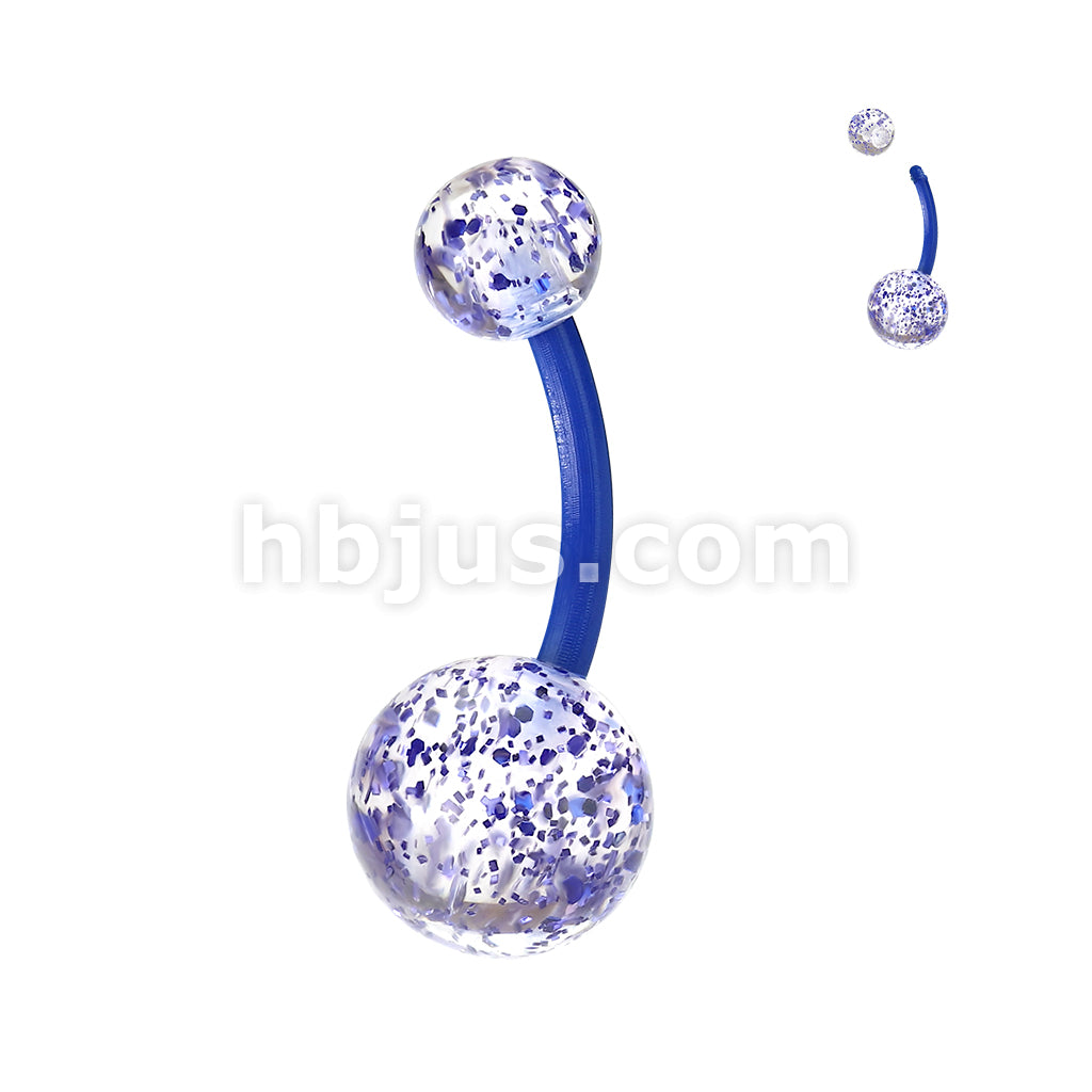 24 Pc Assorted Pack Bioflex Belly Rings With Ultra Glitter Acrylic Balls (6 Colors) - Image 3