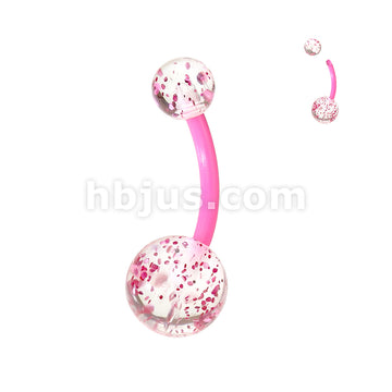 24 Pc Assorted Pack Bioflex Belly Rings With Ultra Glitter Acrylic Balls (6 Colors) - Image 5