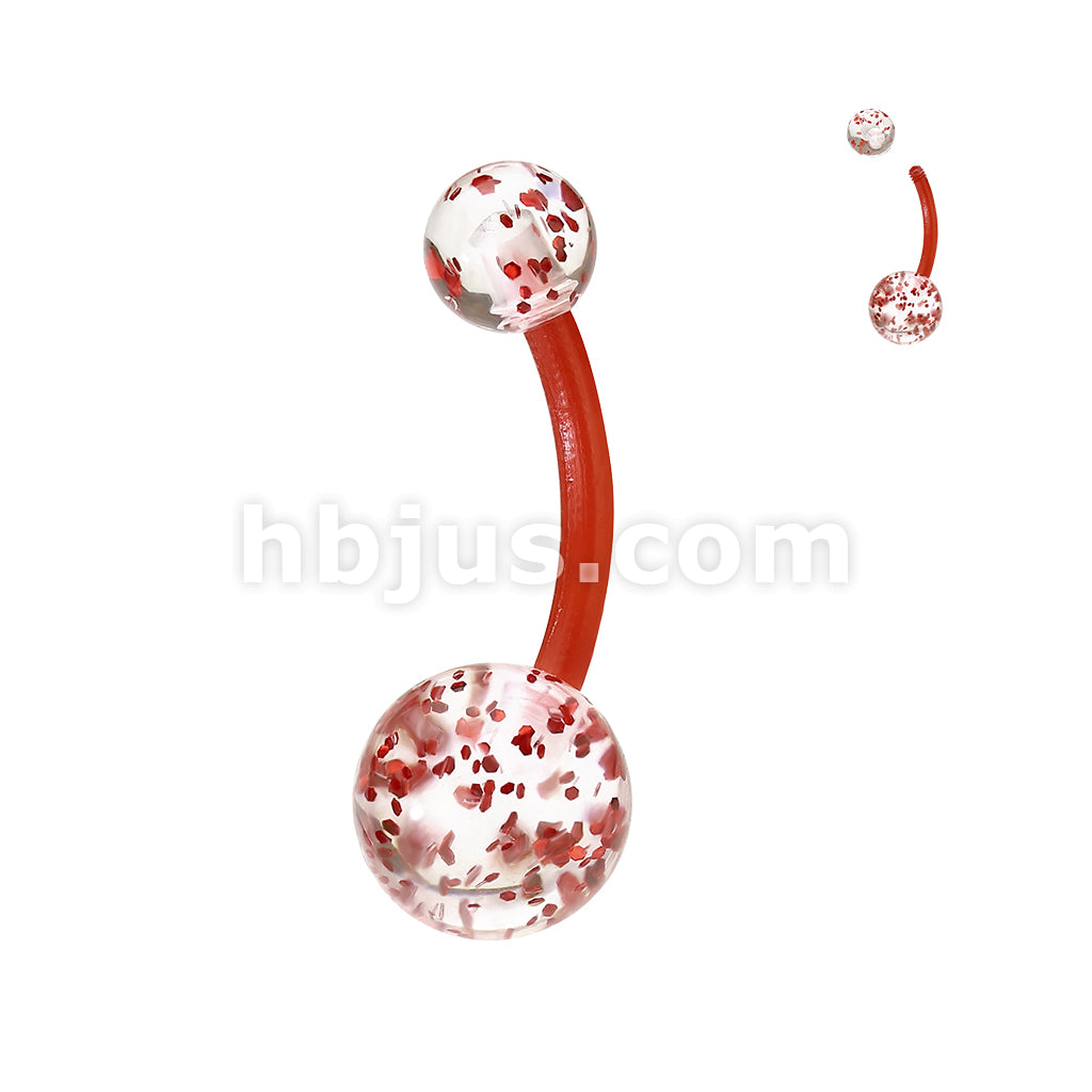 24 Pc Assorted Pack Bioflex Belly Rings With Ultra Glitter Acrylic Balls (6 Colors) - Image 6