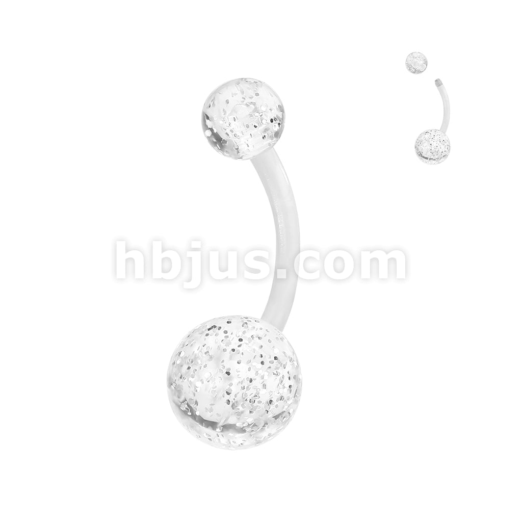 24 Pc Assorted Pack Bioflex Belly Rings With Ultra Glitter Acrylic Balls (6 Colors) - Image 7