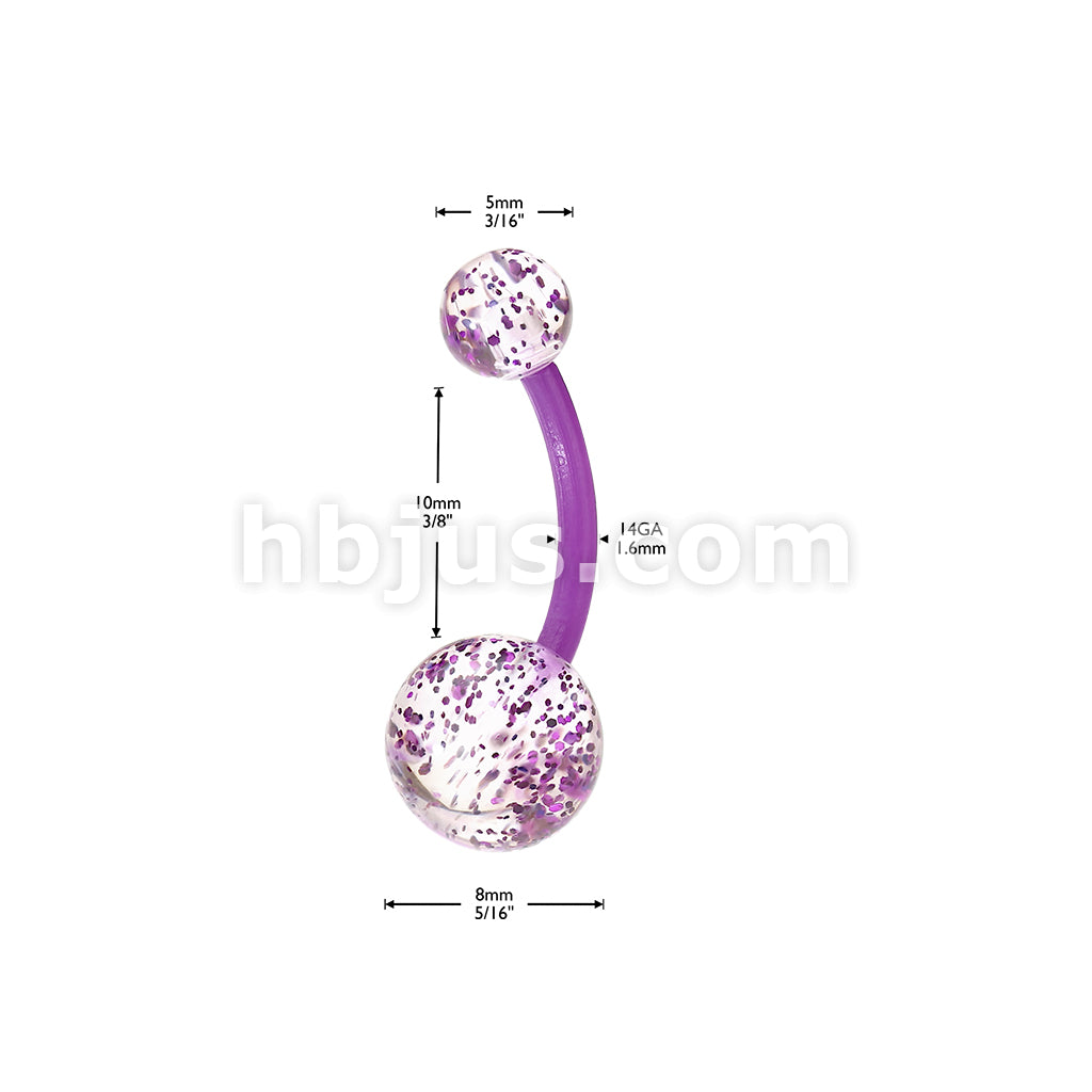 24 Pc Assorted Pack Bioflex Belly Rings With Ultra Glitter Acrylic Balls (6 Colors) - Image 8