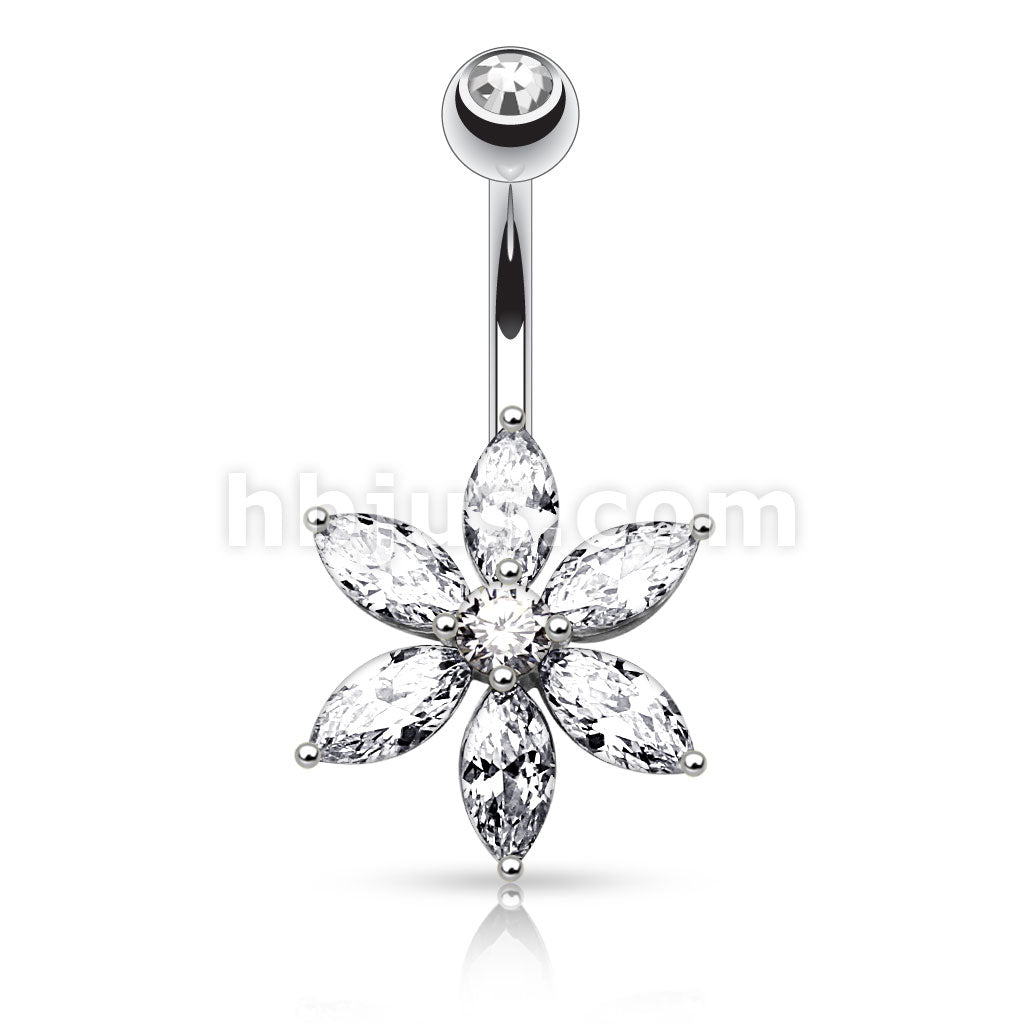 316L Surgical Steel 316L Surgical Steel 6 Marquise Cut CZ Petal Flower... - Image 2
