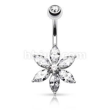 316L Surgical Steel 316L Surgical Steel 6 Marquise Cut CZ Petal Flower... - Image 2