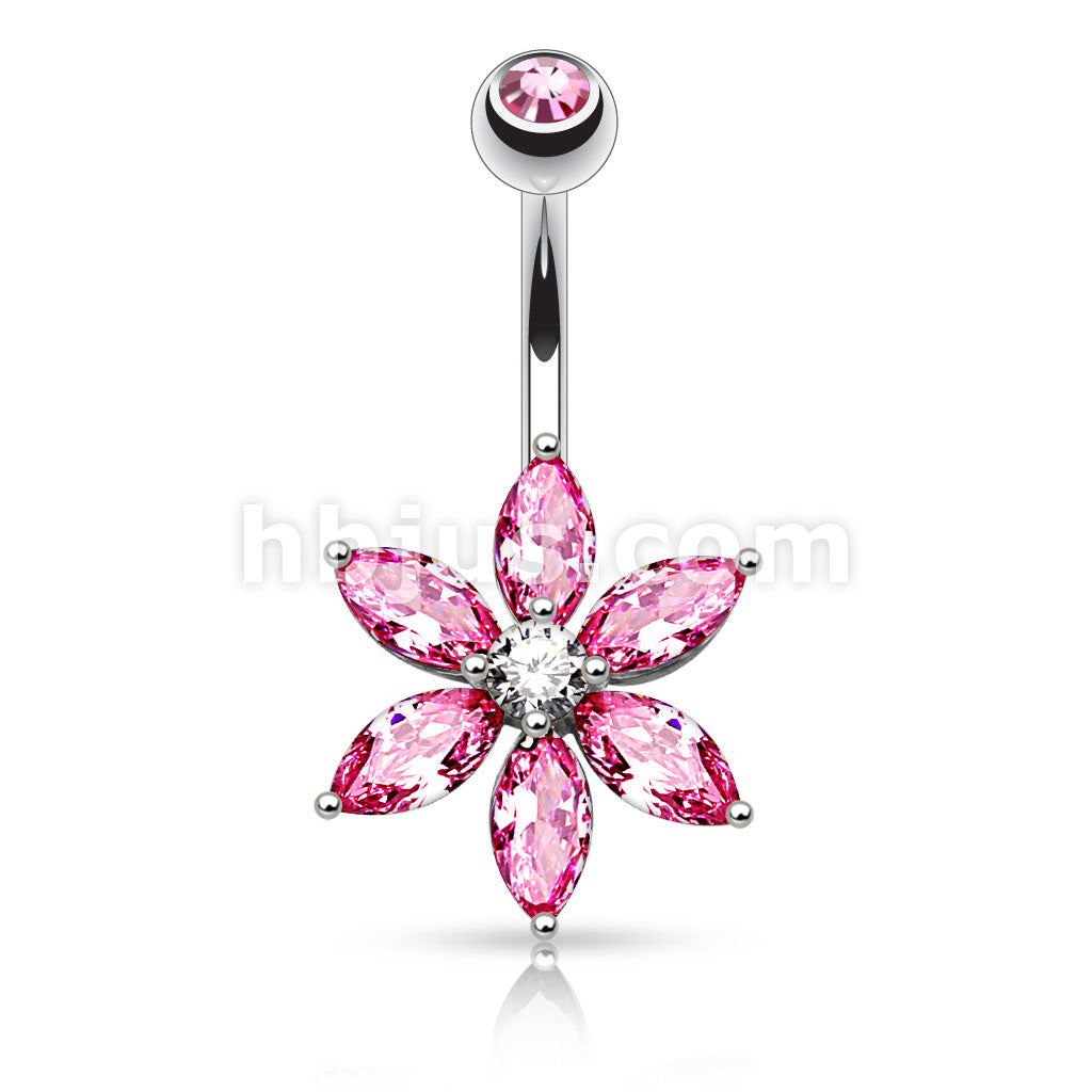 316L Surgical Steel 316L Surgical Steel 6 Marquise Cut CZ Petal Flower... - Image 3