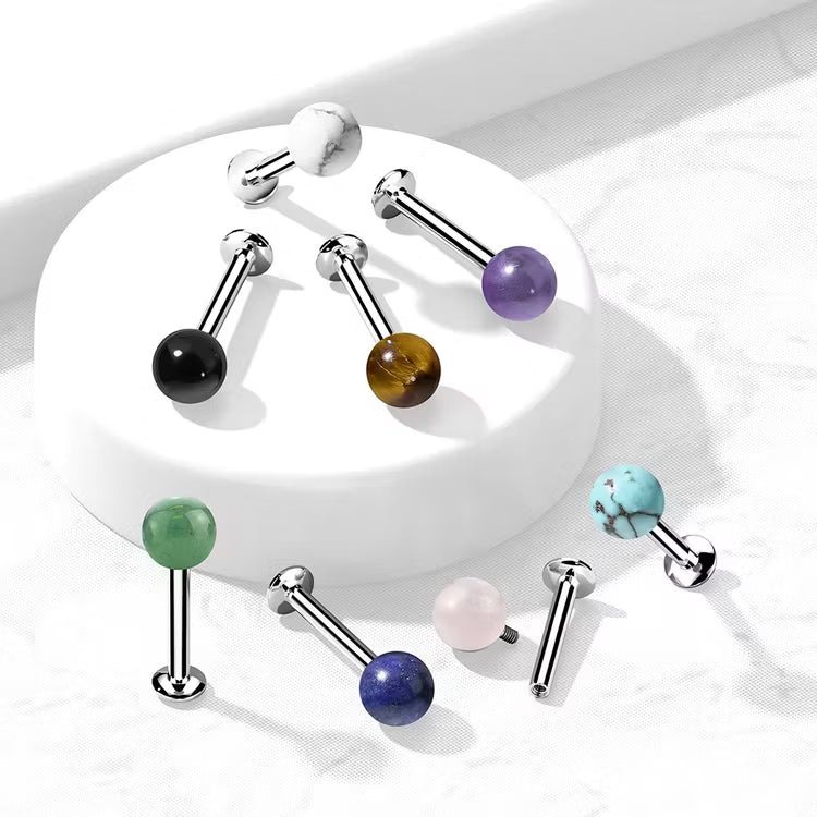 Natural Stone Internally Threaded 316L Surgical Steel Flat Back Studs...