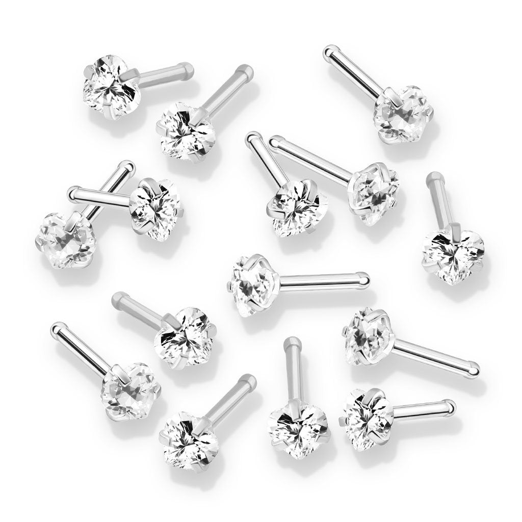Prong Set Star CZ Top 316L Surgical Steel Nose Bone Stud Rings