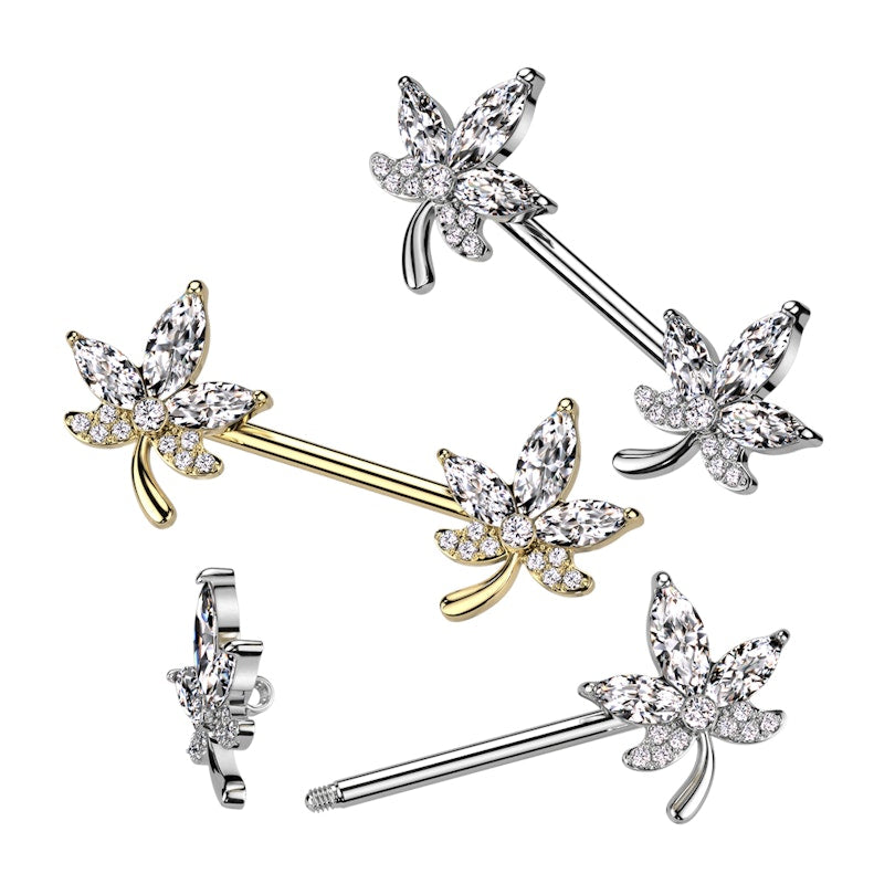 316L Surgical Steel 316L Surgical Steel Nipple Barbell With CZ Leaf Ends