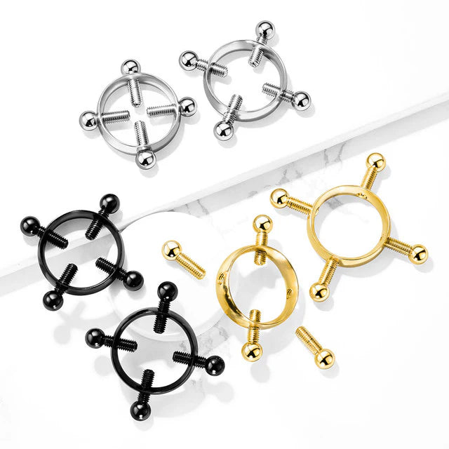Non PiercingAdjustible Nipple Clamp with 4 Screws 316L Surgical Steel