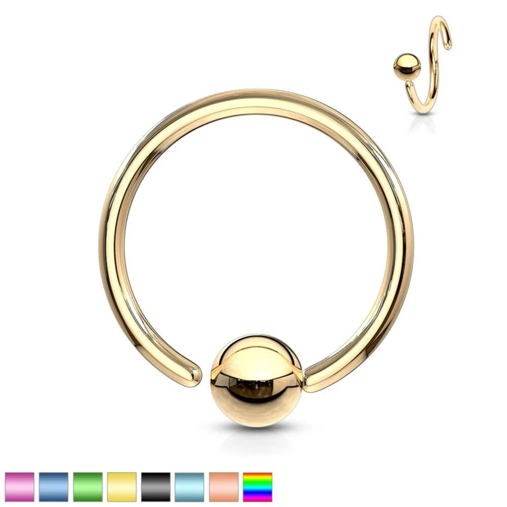 One Side Fixed Ball Ring IP Over 316L Surgical Steel For Ear Cartilag,...