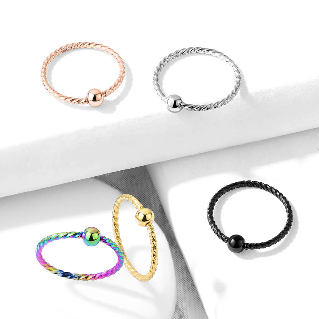 One Side Fixed Ball Twisted Rope 316L Surgical Steel Hoop Rings for...