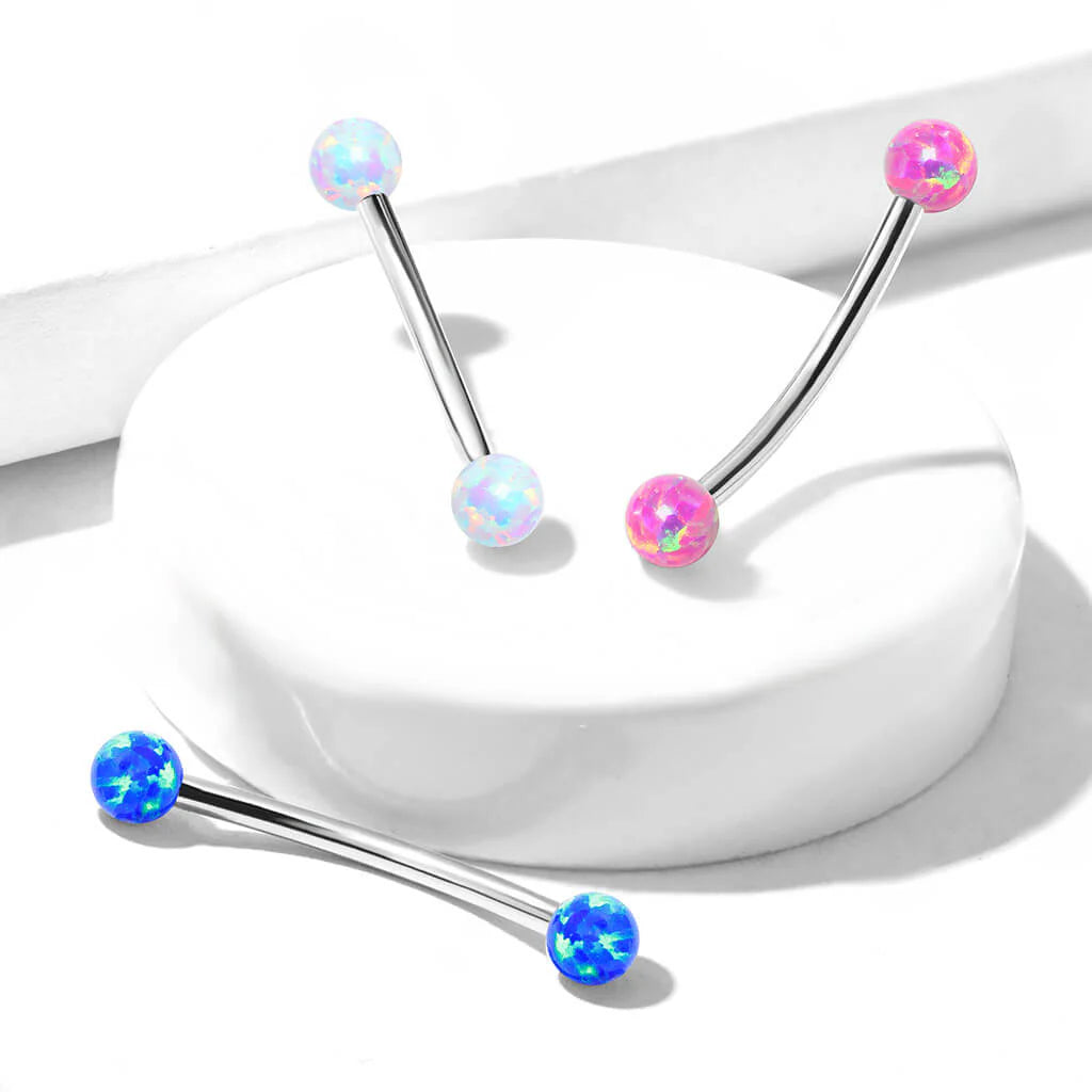 Opal Ball Ends 316L Surgical Steel Curved Barbell for Snake Eye...