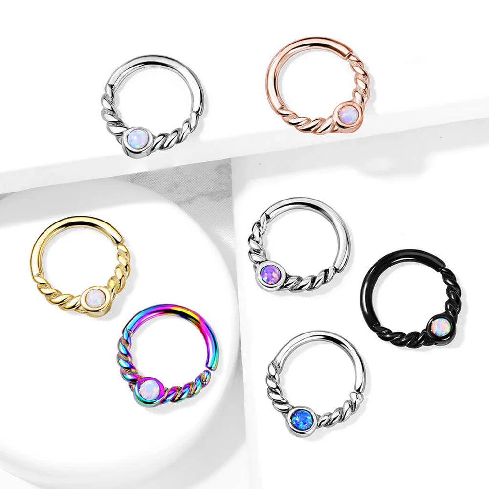 Opal Centered Braided Half Circle All 316L Surgical Steel Bendable...
