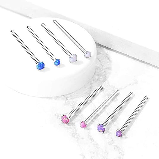 Opal Prong Set 316L Surgical Steel Fishtail Nose Rings