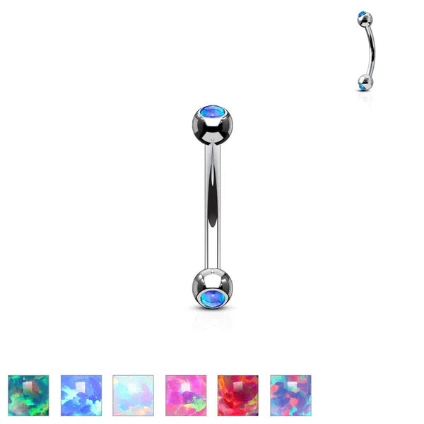 Opal Set Balls On Both Sides 316L Surgical Steel Curved Barbells