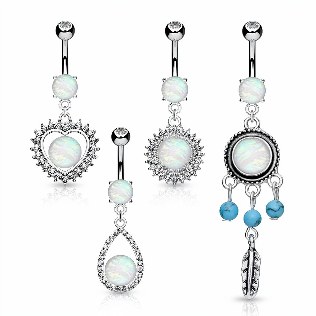 Opal Glitter Set Dangle Surgical Steel Belly Button Navel Rings Pac